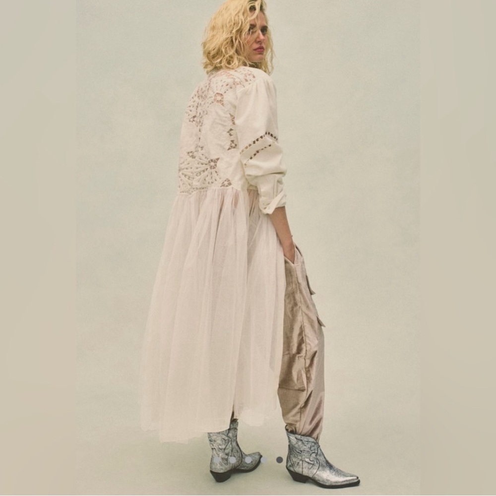 Free People Flower Bud Maxi Jacket White Swan Tulle